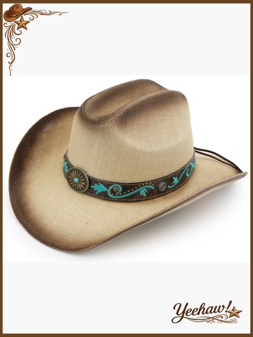 Straw Cowboy Hat Unisex Adjustable Fit Western Style Sun Protection - Picture 2 of 7